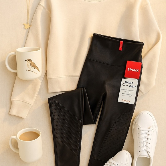 SPANX Faux Leather Moto Leggings – Very Black (S/P, NWT) - Picture 2 of 13